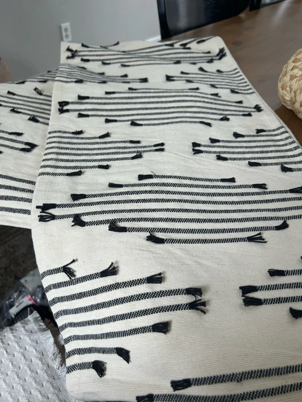 NWOT Threshold Black & White Striped Extended Length Table Runner